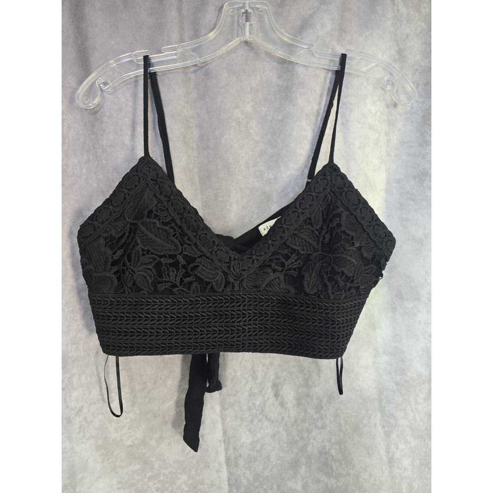 Aeropostale Crop Top Womens SZ M Black Lace Tie Back Bralette Adjustable Straps